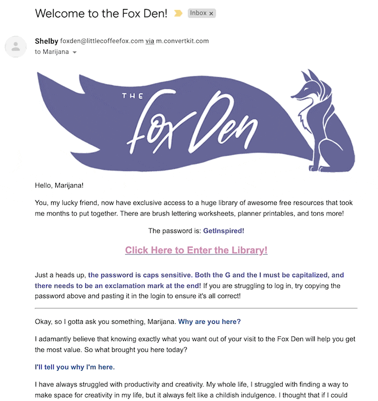 little coffee fox welcome email