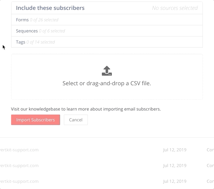 Kit import subscribers